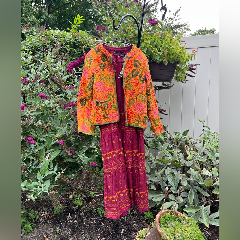 Gudrun Sjoden Maroon and orange floral dress AND jacket